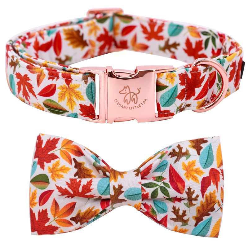 Elegant little tail Dog Collar, Comfortable Dog Collar with Bow Adjustable Soft Bow tie Dog Collars for Small Medium Large Dogs and Cats Medium (Pack of 1) Maple leaf
