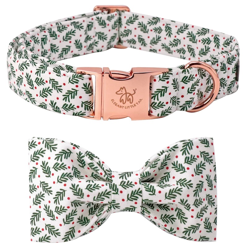 Elegant little tail Dog Collar with Bow, Soft&Comfy Bowtie Dog Collar, Adjustable Pet Gift Collars for Small Medium Large Dogs Medium (Pack of 1) Christmas Green
