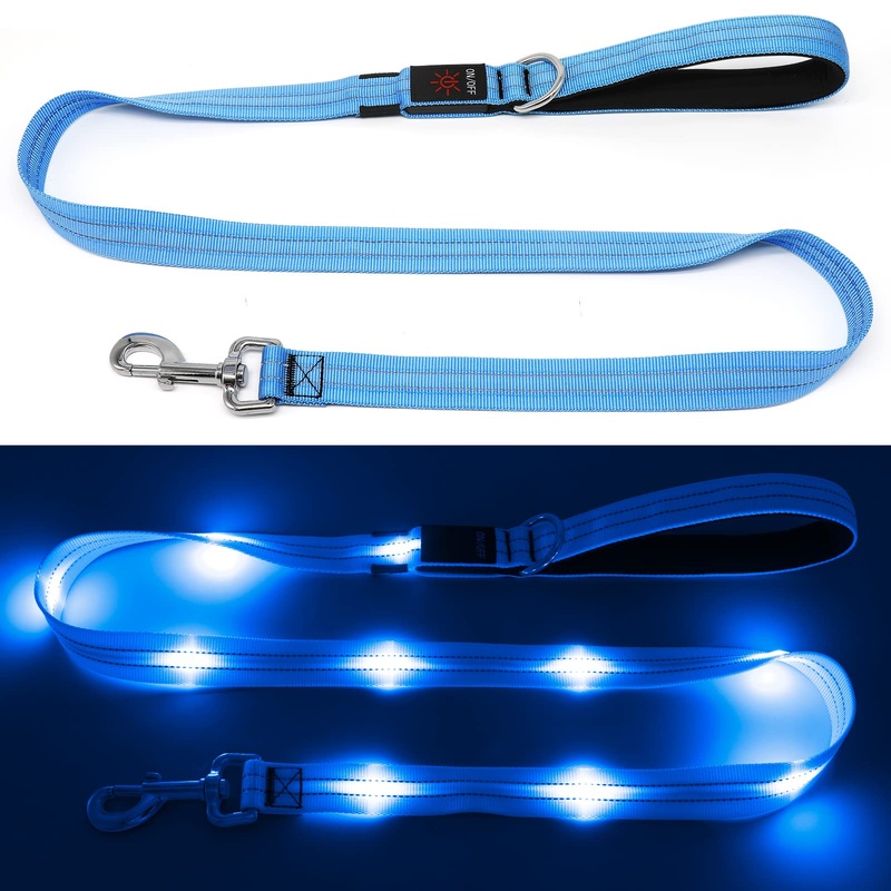 KOSKILL 4 Ft Led Dog Leash, Rechargeable Light Up Dog Leash Waterproof, Safety Glow in The Dark Dog Leash for Night Walking, Nylon Reflective Leashes with Padded Handle for Small Medium Large Pets Blue