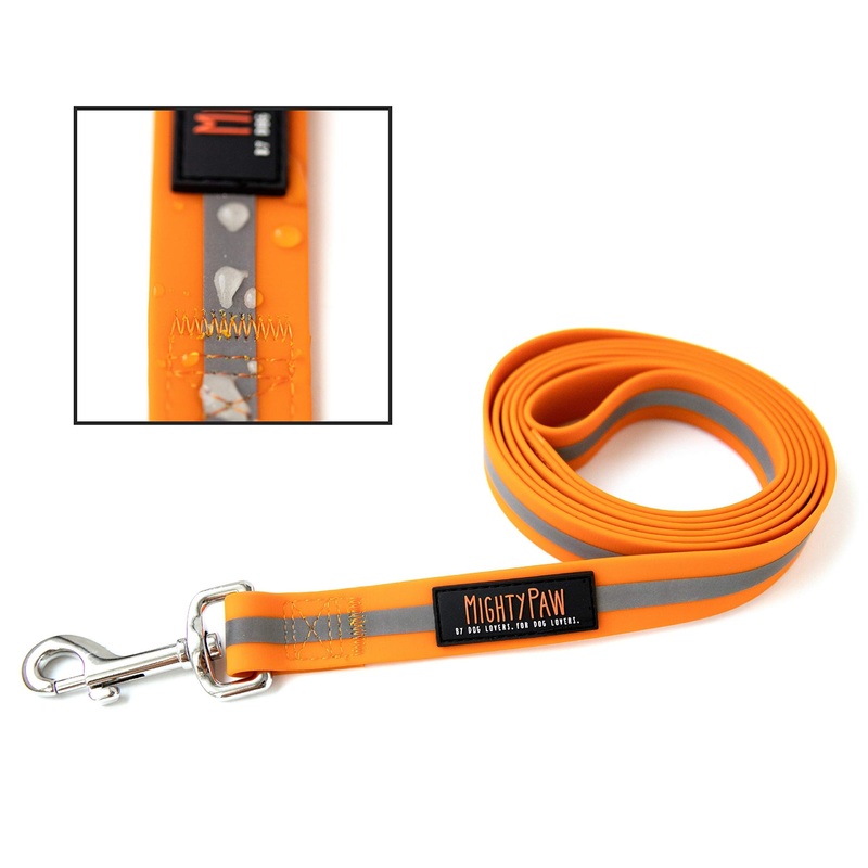 Mighty Paw Waterproof Dog Leash, Smell-Proof Active Dog Gear, Coated Nylon Webbing with Reflective Stripe. Standard Orange