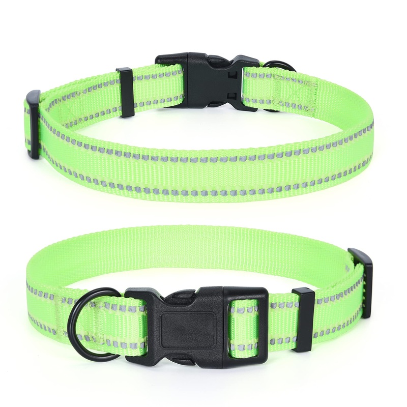 Mile High Life | Night Reflective Bands Nylon Thick Fabric Dog Collar | Fluorescence self-Luminescence | Variety Colors and Pattern Selections Medium (Pack of 1) Self-Luminescence Lime