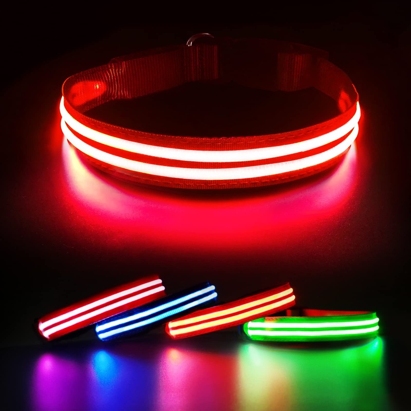 PcEoTllar LED Dog Collar, Rechargeable Flashing Light Up Dog Collar 100% Waterproof Safety Adjustable Pets Collar Increased Visibility Super Bright for Small Medium Large Dog S(11”-15.7”/28-40cm) Red