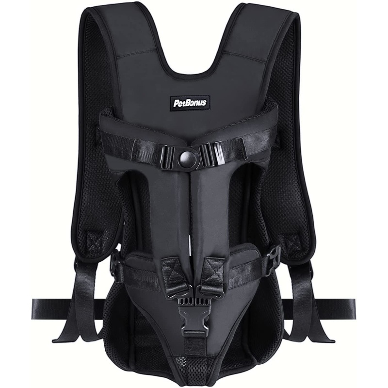 PetBonus Pet Front Dog Carrier Backpacks, Adjustable Dog Backpack Carrier, Legs Out Easy-fit Dog Chest Carrier for Medium Small Dogs, Hands Free Dog Front Carrier for Hiking, Cycling Large Black