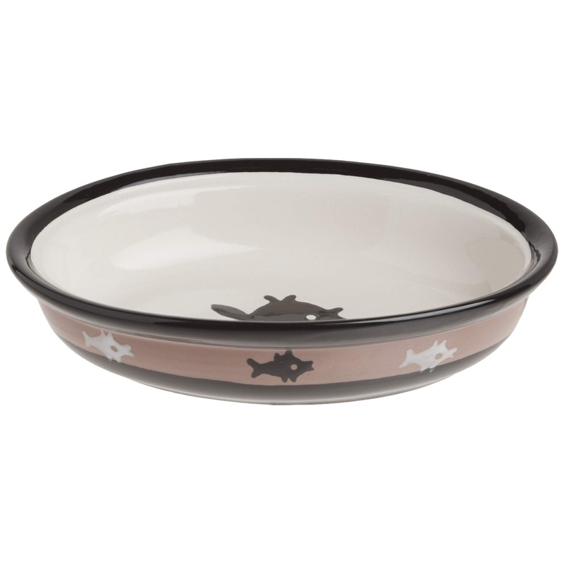 PetRageous 10070 Oval City Pets Stoneware Cat Bowl 6.25-Inch Wide and 1.5-Inch Tall Saucer with 1-Cup Capacity and Dishwasher and Microwave Safe is Great for Cats, Black and Brown