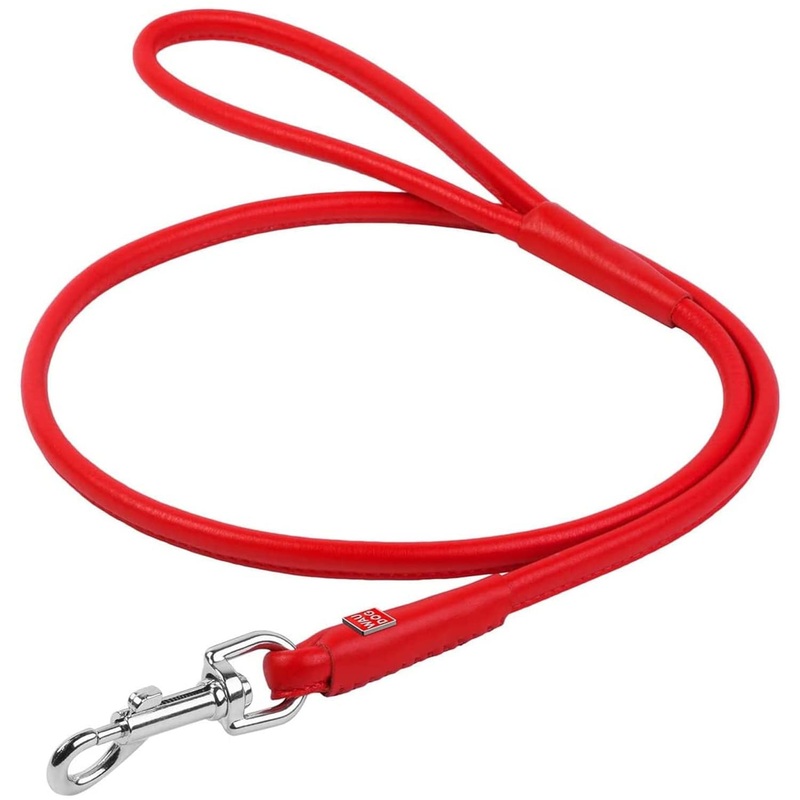 Rolled Leather Dog Leash for Small Medium and Large Dogs – Heavy Duty Leather Puppy Leash for Outdoor Walking Running Training – Strong Dog Leashes for Large Breed Dogs 4Ft * 0.4 in Red