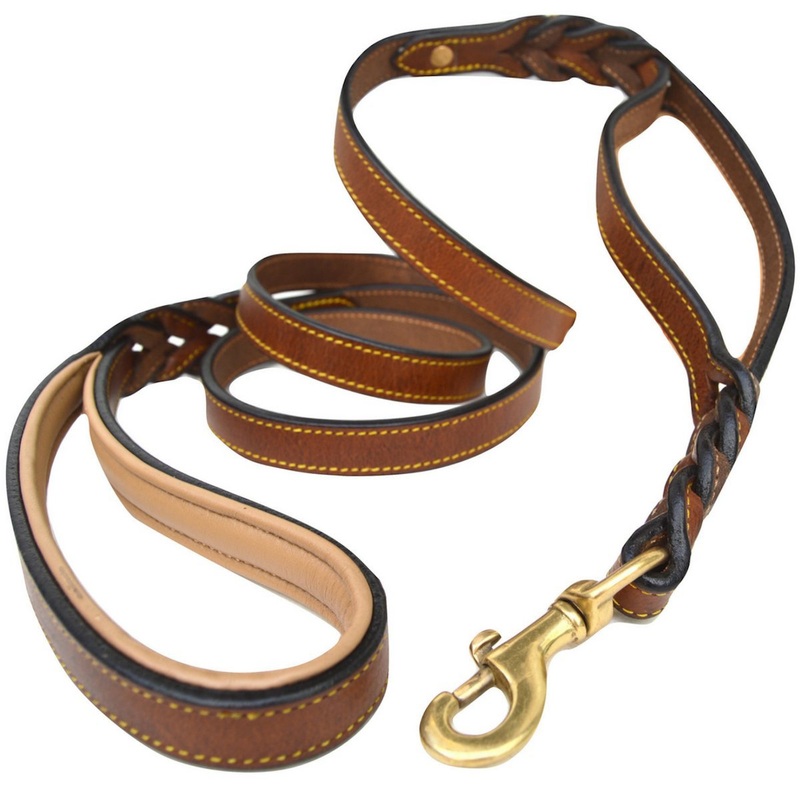Soft Touch Collars Braided Leather Dog Leash Traffic Handle 6 FT x 3/4 INCH Brown
