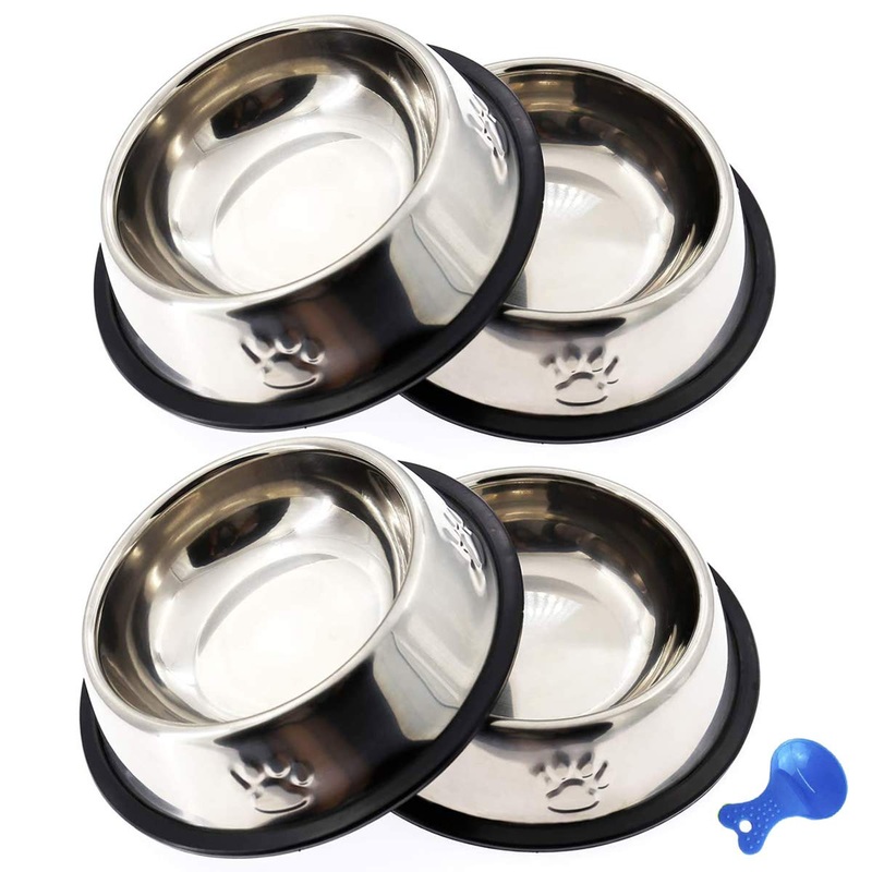Stainless Steel Cat Bowl, 4 Pack Metal Dog Bowls for Food and Water, Non-Slip Pet Feeding Dish Bowl with Rubber Base for Indoor Cats Small Dogs