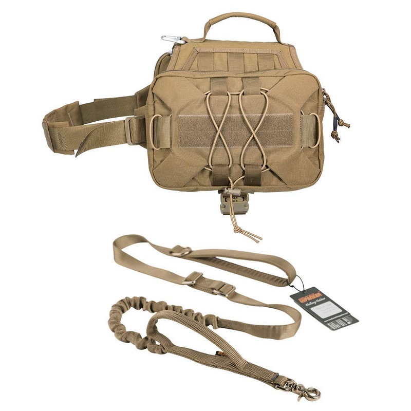Tactical Bungee Dog Leash Adjustable Dog Pack Hound Dog Saddle Bag Backpack with Handle