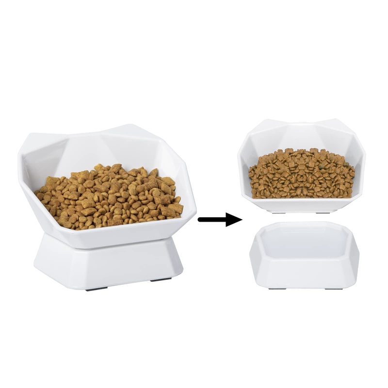 Tilted Raised Cat Food and Water Bowl, Stress Free Tilted Elevated Cat Bowls for Dry and Wet Food, Reliefing Whisker Fatigue, Pet Bowls for Flat Faced Cats, Small Dogs, Protect Pet’s Spine, Dishwasher Safe Melamine