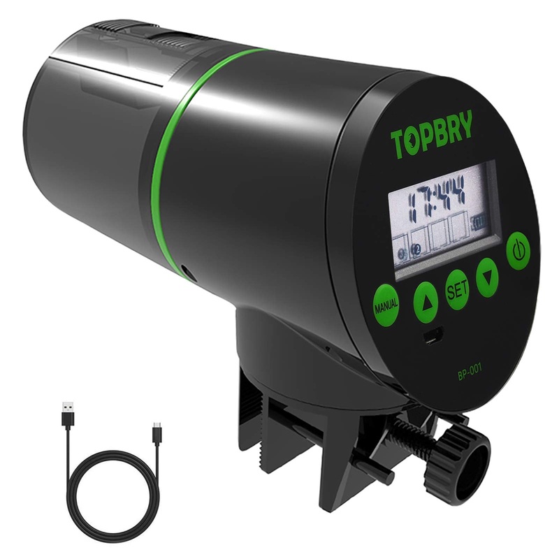 TOPBRY Automatic Fish Feeder,Upgraded Version Digital Auto Fish Turtle Feeder for Aquarium and Fish Tank, USB Rechargeable Timer Fish Feeder Fish Food Dispenser