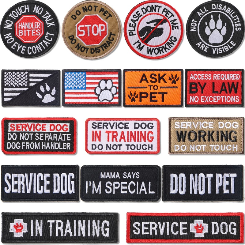 16 Pieces Service Dog Patch Do Not Pet Patch Ask to Pet Patch Removable Service Dog Vest Patches Embroidery Tactical Patches with Hook and Loop American Flag Dog Patches for Dog Harness Vest Collar