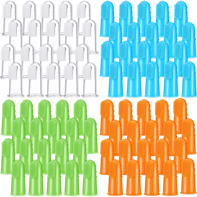 80 Packs Dog Toothbrush Soft Finger Brushes Pet Finger Toothbrush Easy Teeth Cleaning Dog Tooth Brush Oral Care Pet Dental Brush Pet Cleaning Finger Covers for Small Cats and Puppy