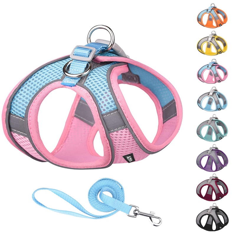 AIITLE Step in Dog Harness and Leash Set – Dog Vest Harness with Super Breathable Mesh, Reflective No-Pull Pet Harness for Outdoor Walking, Training for Small and Medium Dogs, Cats S Pink