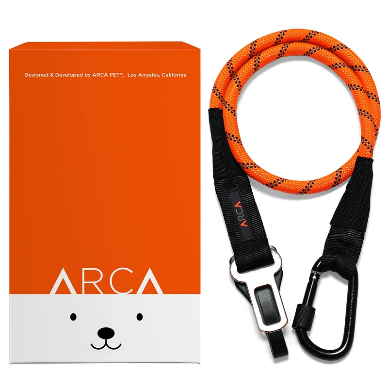 ARCA PET Safety Seat Belt | Universal Dog Seatbelt | Durable Reflective Car Seatbelt for Dogs with Clip Hook Latch, Buckle and Alloy Carabiner- Safe and Secure Pet Safety Restraint for Car Seat Buckle Orange
