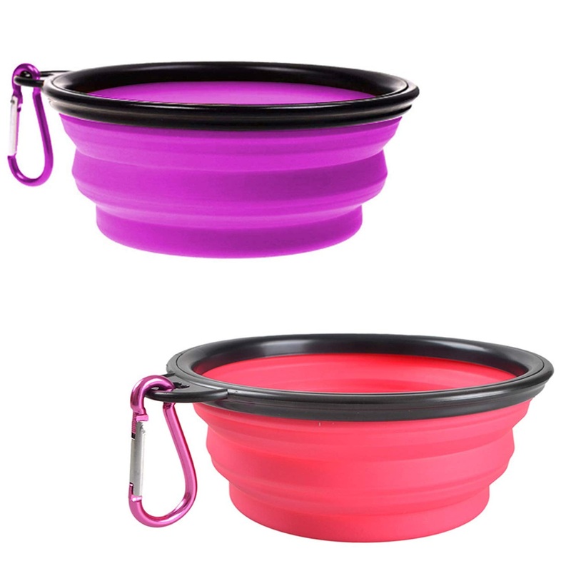 AYECEHI Portable Silicone Collapsible Pet Cat Bowls,[2 Pack] Foldable Expandable Water Feeding Travel Bowl Cup Dish for Pet Dogs and Cats – with 2 Pack Carabiners