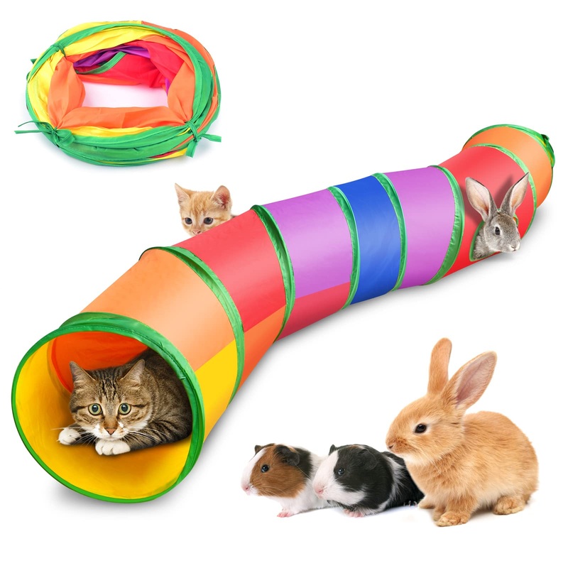 Bissap Bunny Toys, Collapsible Cat Tunnels and Tubes with Hole Interactive Rabbits Hideout for Pets Bunnies Cats Ferrets Guinea Pigs Chinchillas Small Animal Activity Fun Toys