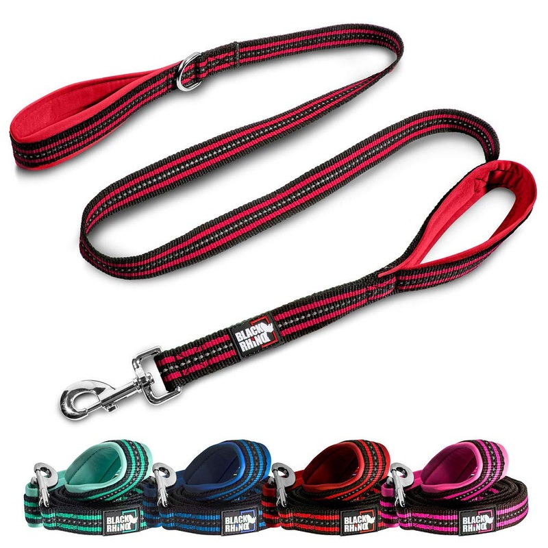 Black Rhino Dog Leash – Heavy Duty – Medium & Large Dogs | 5ft Long Leashes | Two Traffic Padded Comfort Handles for Safety Control Training – Double Handle Reflective Lead 5 Ft Red/Bl