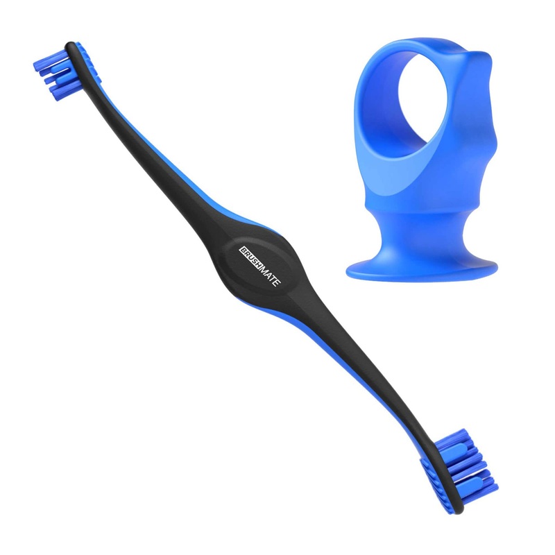 BrushMate Pet Toothbrush & BiteBlock Combo Pack for Dogs (Medium, Blue) 1 Count (Pack of 1)