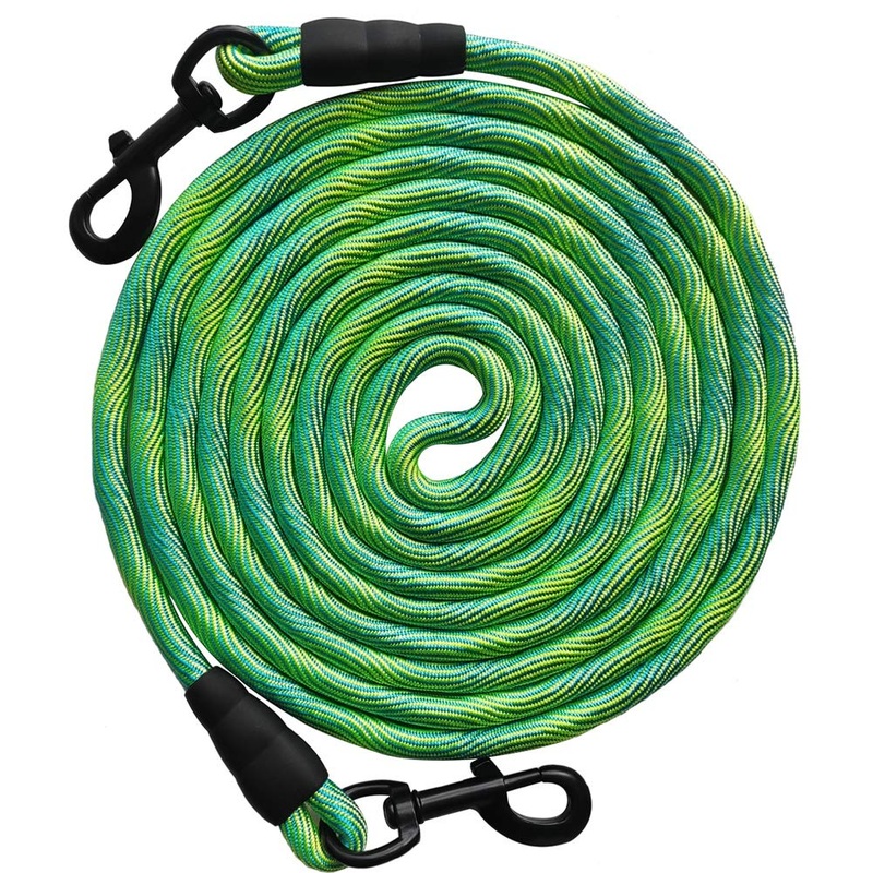 BTINESFUL 8ft/12ft/20ft/30ft/50ft Tie-Out Check Cord Long Rope Dog Leash, Recall Training Lead Leash- Great for Large Medium Small Dogs Training, Playing, Camping, or Backyard 20ft Green