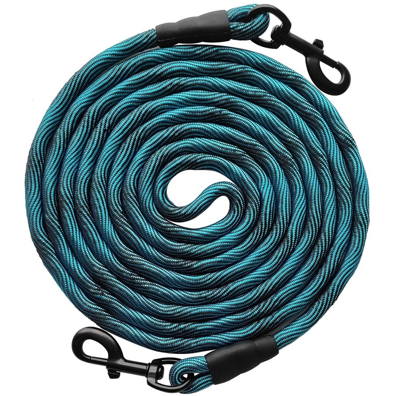 BTINESFUL Tie-Out Check Cord Long Rope Dog Leash, 8ft 12ft 20ft 30ft 50ft Recall Training Lead Leash- Great for Large Medium Small Dogs Training, Playing, Camping, or Backyard 30 Foot Blue Black