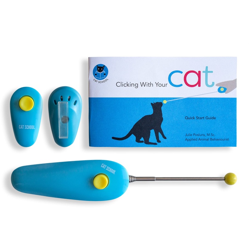 CAT SCHOOL Clicker Training Kit for Cats – 1 Cat Training Clicker, 1 Target Stick, 1 Step-by-Step Instruction Booklet – Clicker Tools for Cat Training, Fist Bump Training, Positive Behavior