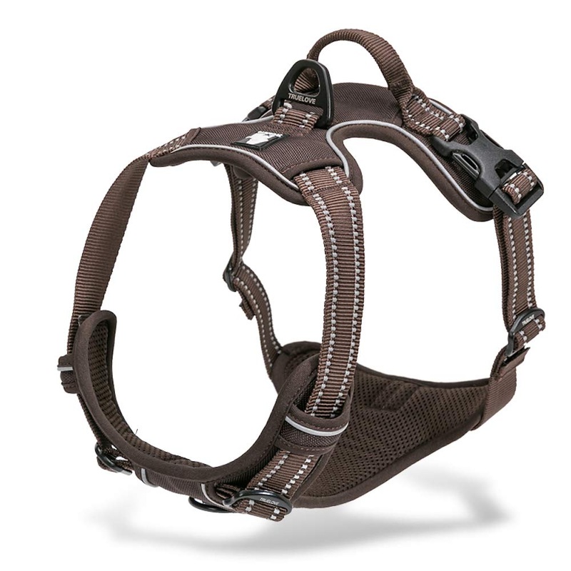 Chai’s Choice – Premium Outdoor Adventure Dog Harness – 3M Reflective Vest with Two Leash Clips, Matching Leash and Collar Available Large Chocolate