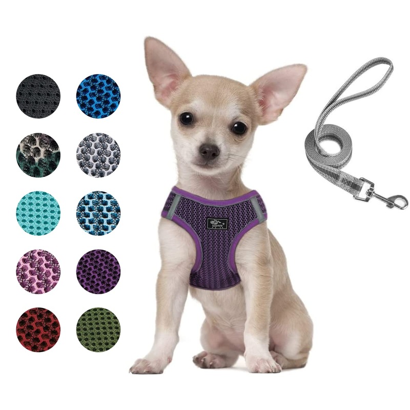 Dog and Cat Universal Harness with Leash – Cat Harness Escape Proof – Adjustable Reflective Step in Dog Harness for Small Dogs Medium Dogs – Soft Mesh Comfort Fit No Pull No Choke XS Purple
