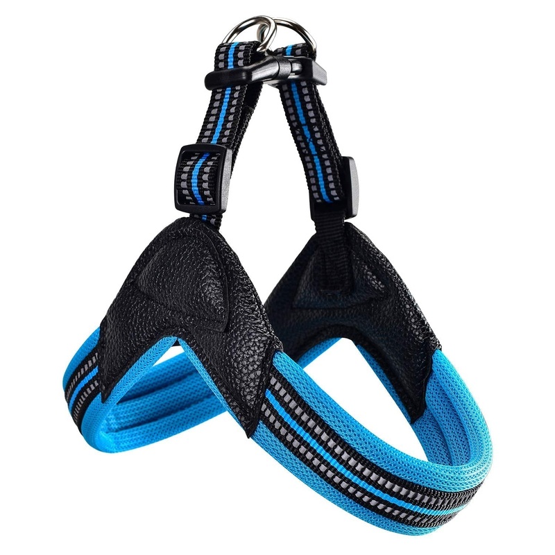 Dog Harness No Pull Ultra Soft Breathable Padded Pet Harness 2 Adjustable Botton, 3M Reflective Pet Harness for Dogs Easy Control for Small Medium Large Dogs BLUE L