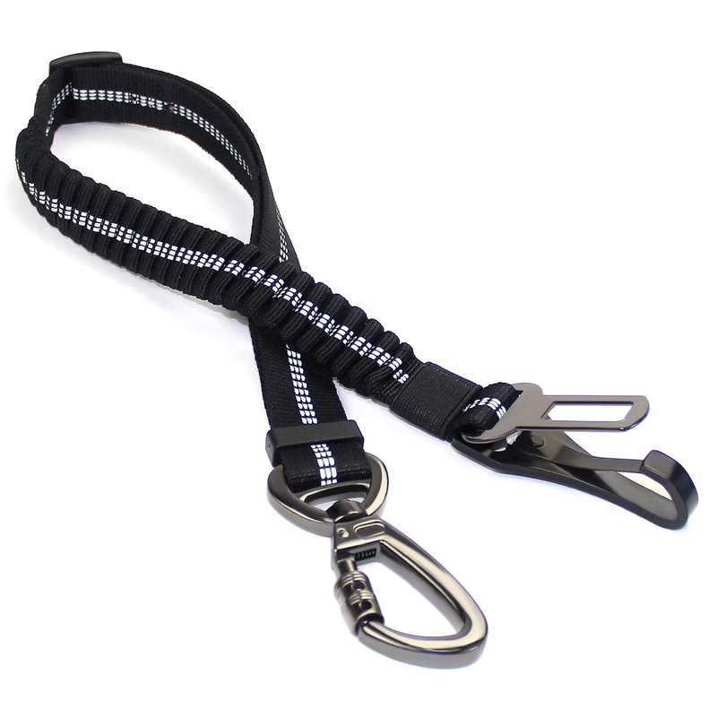Dog Seat Belt, Heavy Duty Dog Seat Belt for Car with Latch Bar and Seatbelt Buckle, Seatbelt for Dogs with Elastic Bungee, Adjustable Reflective Dog Seatbelt Harness for Medium Large Breed Dog Set of 1