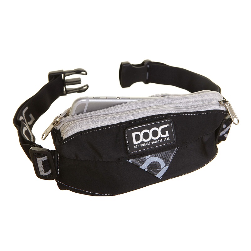 DOOG Mini Walking Belt for Active Dog Owners Includes 20 Waste Bags and Compartments for Phone, Keys, Money Black Elastic