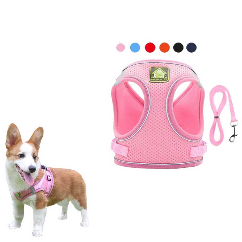 FEimaX Dog Harness and Leash Set, No-Pull Breathable Soft Mesh Puppy Vest Harness Reflective Adjustable Pet Harnesses for Small Medium Dogs and Cats – Outdoor Easy Control for Walking S (Chest 11.8-13.3”) Pink
