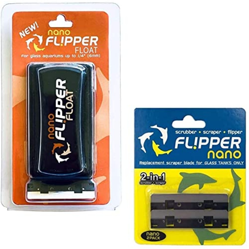 FL!PPER Flipper Cleaner Float – 2-in-1 Floating Magnetic Aquarium Glass Cleaner & Flipper Nano Aquarium Scraper Replacement Blades