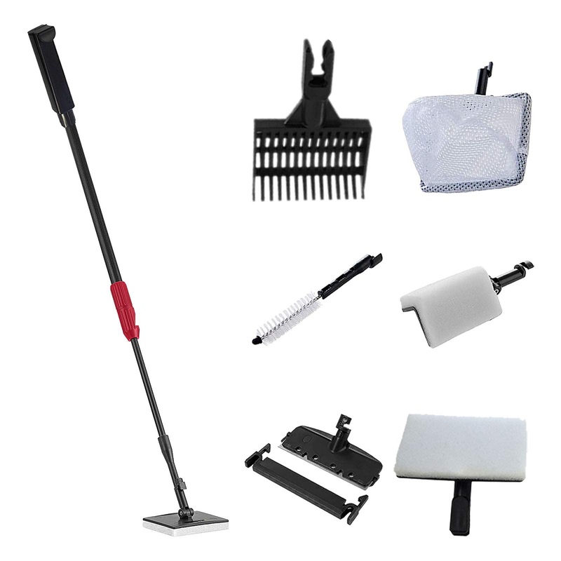 Haploon 6 in 1 Aquarium Cleaning Tool,Including Algae Scraper, Sponge Pad, Fish Net, Gravel Rake and Cleaning Brush Algae Scraper Scrubber Pad Adjustable Long Handle Fish Tank Brush Cleaner Set