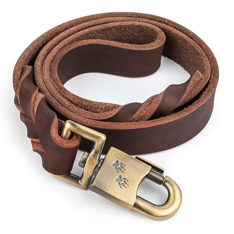 Heavy Duty Short Leash for Dog Training 3 FT Soft Traditional Braided Thick Leather Military Grade Dog Latigo Lead for Large Medium Dog