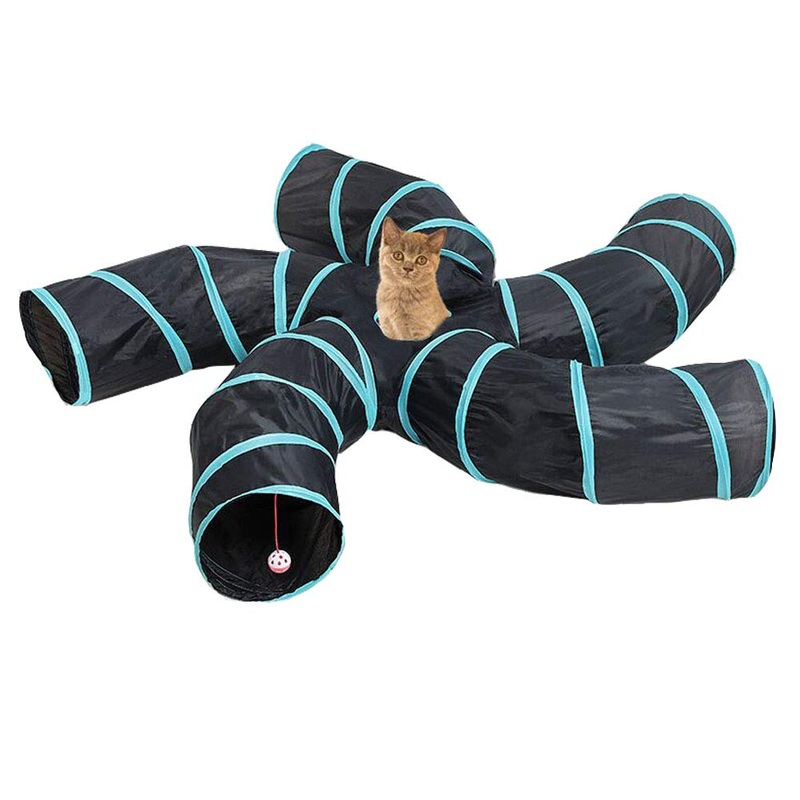 iHOO Cat Tunnels Crinkle Play Toys Collapsible Tube with Ball Maze Cat House Pet Interactive for Cat Puppy Kitten Rabbit S-5-Way Tunnel