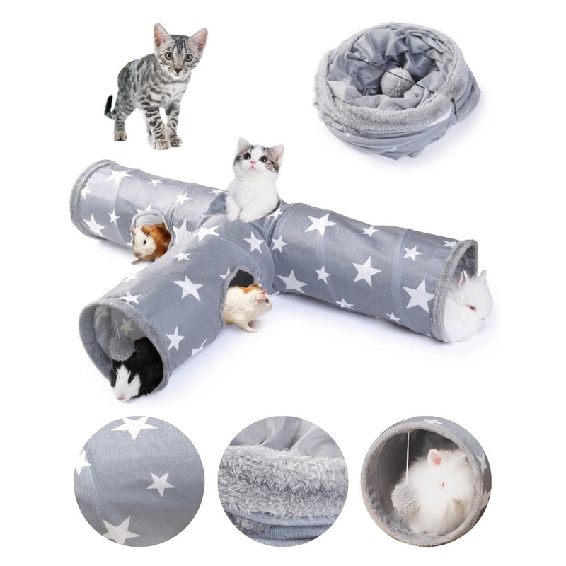 JanYoo Bunny Tunnel Rabbit Hideout Bunny Toys for Rabbits Accessories Guinea Pig Ferret Kitty 3 Ways Collapsible Tunnels Grey