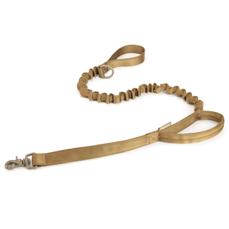 JiePai Tactical Dog Training Bungee Leash Military Dog Leash Quick Release Elastic Leads Rope with 2 Control Handle,4ft for Medium Large Dogs 4 Feet Coyote Brown