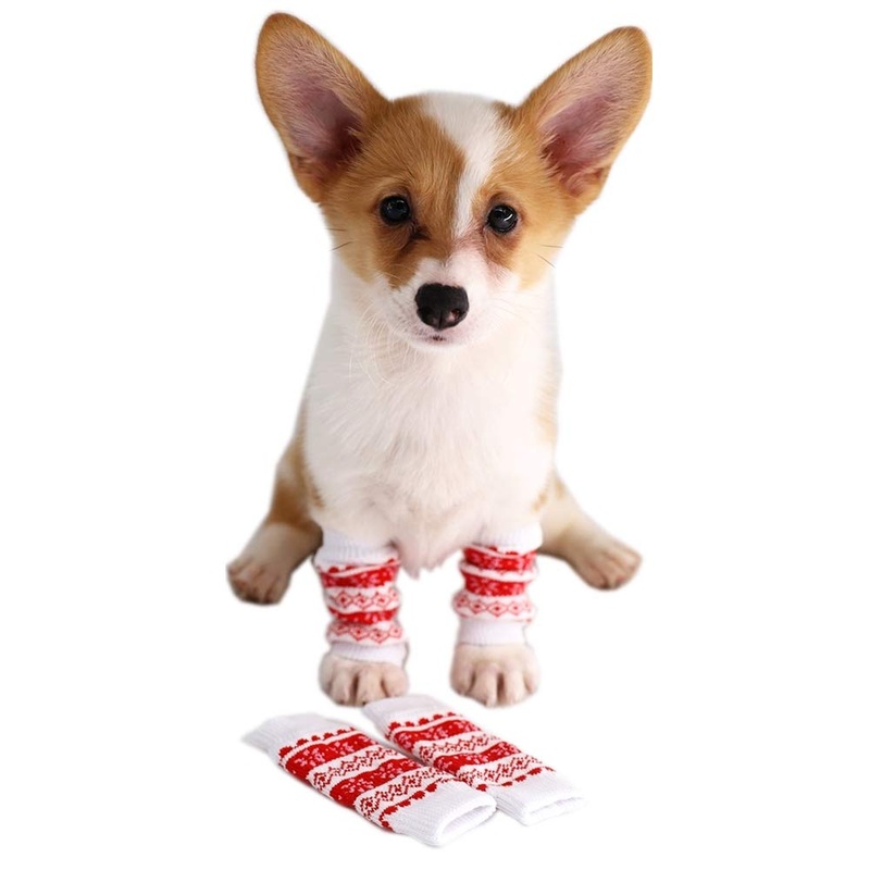 Knitted Dog Leg Warmer with Rubber Reinforcement Dog Hock Protector Joint Supports Leg Hock Protector Dog Socks Knee Pads for Small Medium Dogs Cats Large (Pack of 4) Christmas