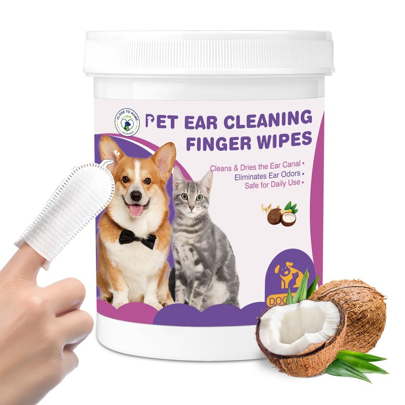65pcs Pet Ear Cleaning Finger Wipes Cat Dog Ear Wipes Cleaner Cat and Dog Care Remove Earwax Debris Deodorize Relieve Ear Itching and Inflammation Non-Irritating Easy to Use Plant Fragrance 65pcs