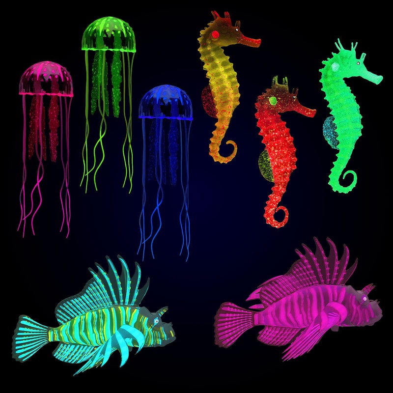 8 Pieces Luminous Aquarium Decorations Fake Fish Glowing Jellyfish Artificial Jellyfish Aquarium Fluorescent Lionfish Seahorse Aquarium Decoration Silicone Aquarium Decoration (Dreamy Color) Dreamy Color