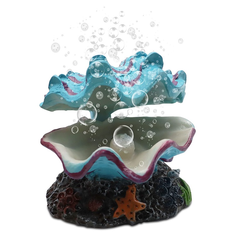 Abnaok Aquarium Shell Decoration, Tropical Clam Live-Action Ornament, for Fish Tank Aerating, Aquarium Oxygenated – Shell Pearl Air Stone Bubble Decoration Blue