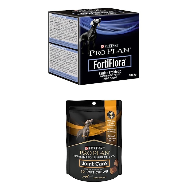 Bundle of Purina Pro Plan Veterinary Supplements FortiFlora Dog Probiotic Supplement – 30 ct. Boxes + Purina Pro Plan Veterinary Supplements Joint Care for Small Breed Dogs Hip and Joint 30ct