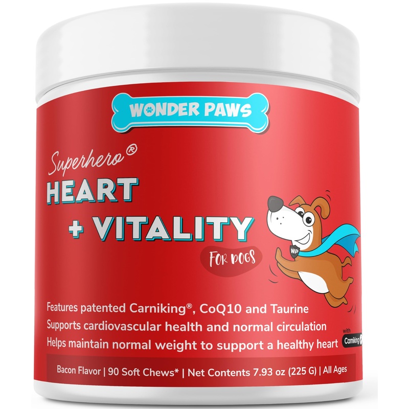Cardio Support for Dogs  Cardiovascular Chews Heart Health, Circulation, Energy & Weight Management – with L-Carnitine, Hawthorn Berry, Coenzyme Q10 & Taurine for Dogs  90 Soft Chews