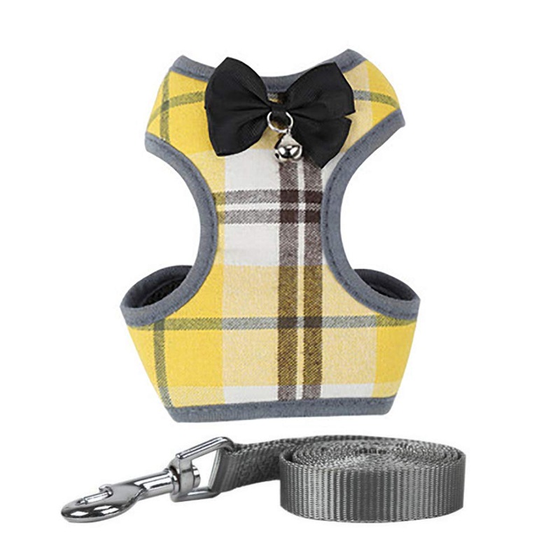 Cat Harness and Leash for Walking, Love Dream No Pull Dog Harness for Small Dogs, Soft Mesh Pet Vest Harness with Bow Tie Easy Control for Cats Small Dogs Small(9.0″-16.5″) Yellow Plaid