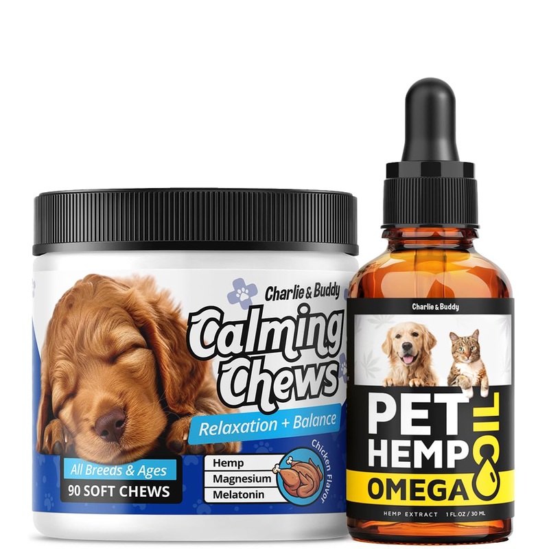 Charlie&Buddy Hmp Oil for Dogs, Calming Chews for Dogs, Dog Anxiety Relief