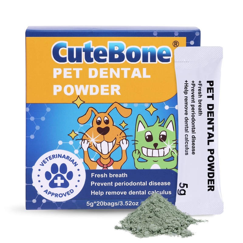 CuteBone Pet Dental Powder 20 Bags – Safe & Natural Oral Care Formula for Dogs & Cats, Freshens Breath, Reduces Plaque & Tartar, Promotes Healthy Gums, Sodium Hexametaphosphate Free Teeth Powder 3.52 Ounce