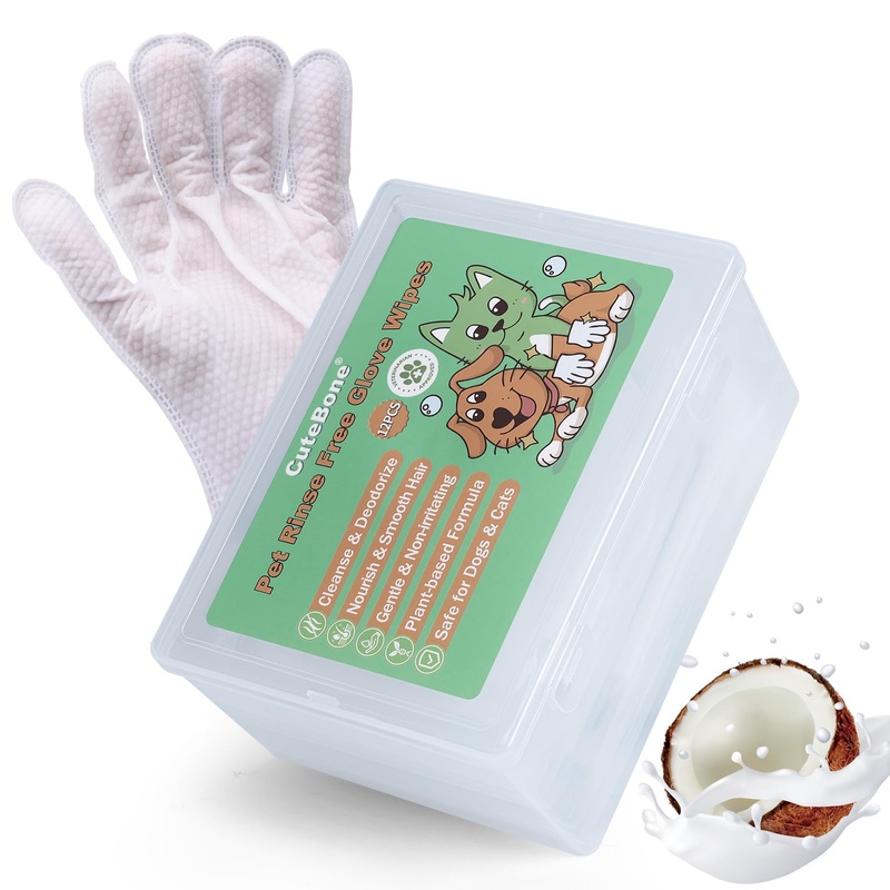 CuteBone Pet Glove Wipes – Dual-Sided Grooming Gloves with Wipes, Gentle and Effective Cleaning for Dogs, Removes Dirt, Fur, and Dander, Convenient and Mess-Free Grooming Solution, 12 Count