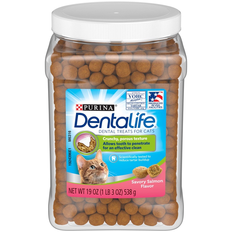DentaLife Purina Made in USA Facilities Cat Dental Treats, Savory Salmon Flavor – 19 oz. Canister 1.19 Pound (Pack of 1)