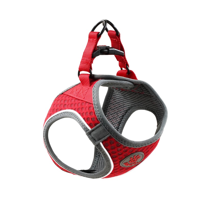 DOCO Athletica Small Dog Quick FIT Mesh Harness  2 Leash Clips, Heavy Duty No Choke Vest, Lightweight Reflective (Dogs and Puppies Under 30 lbs) Medium (Chest: 16-17″) Red