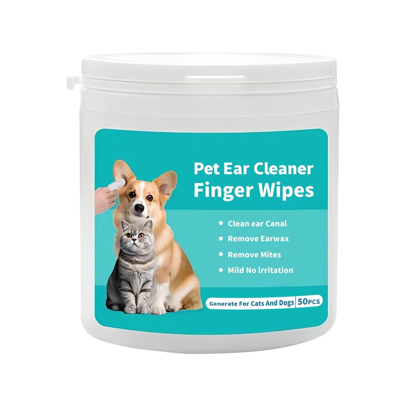 Dog Ear Wipes Finger, Ear Finger Wipes for Dogs & Cats, Ear Cleaner Finger Wipes for Ear Wax, Debris, Deodorizes, Relieve Ear Itching & Inflammation, Natural Pet Ear Wipe for Dog, 50 Count
